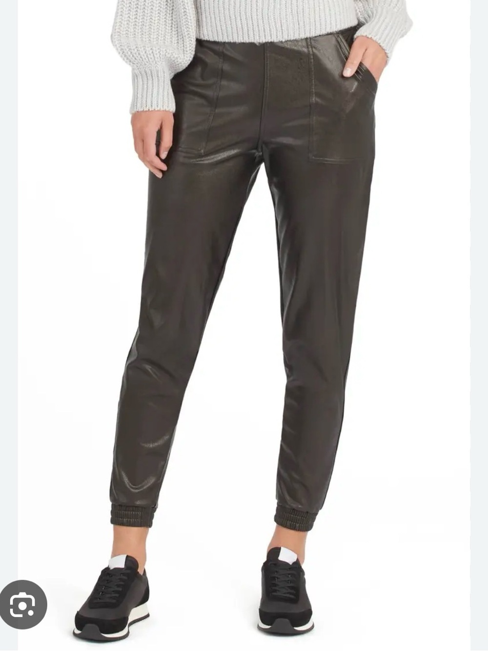 SPANX Black Faux-Leather Ankle joggers